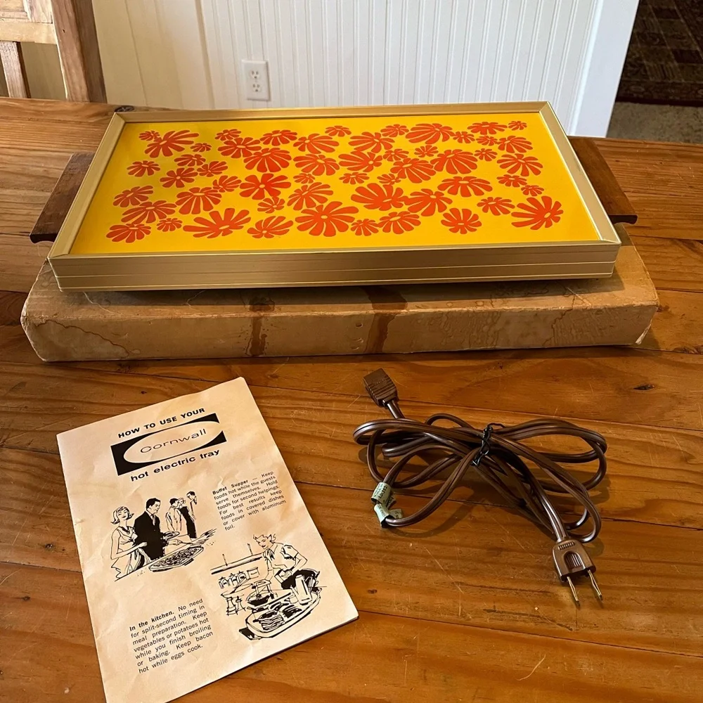 Vintage Cornwall Hot Electric Tray 60’s-70’s Floral Pattern - Picture 10 of 16